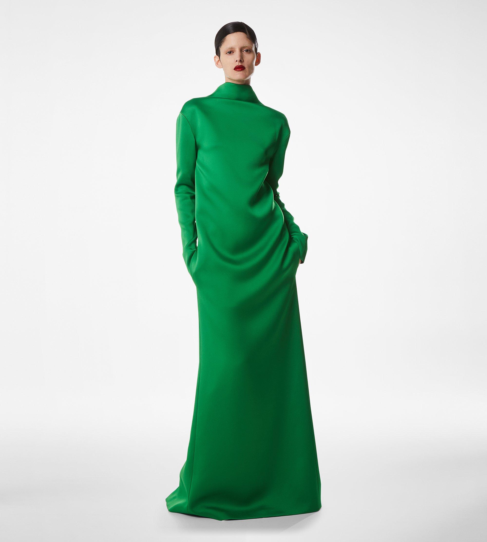 SHINY CREPE MOCK NECK COLUMN EVENING DRESS