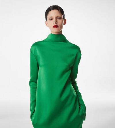 SHINY CREPE MOCK NECK COLUMN EVENING DRESS image number 1