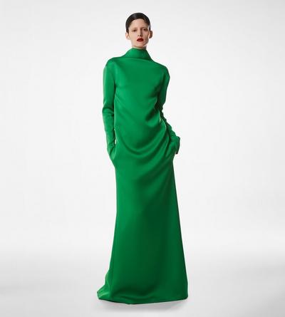 SHINY CREPE MOCK NECK COLUMN EVENING DRESS image number 2