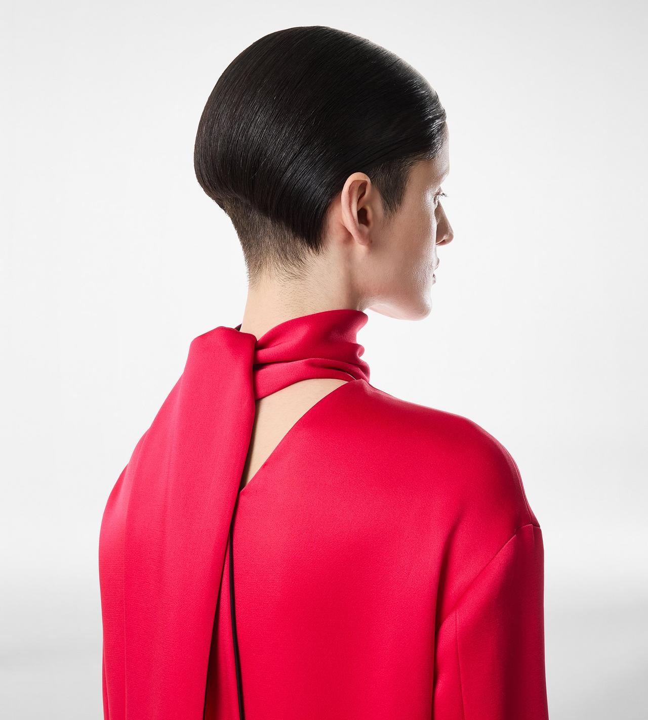 SHINY CREPE MOCK NECK COCKTAIL DRESS image number 1