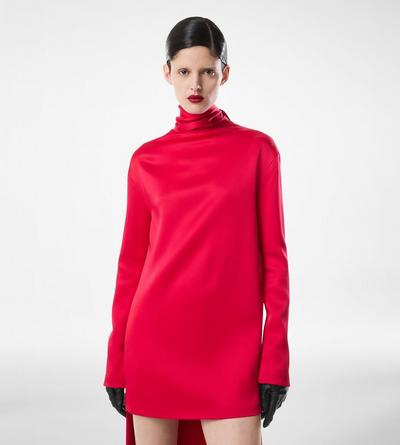 SHINY CREPE MOCK NECK COCKTAIL DRESS image number 4