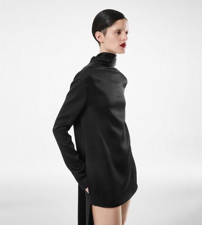 SHINY CREPE MOCK NECK COCKTAIL DRESS image number 5