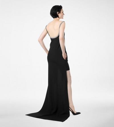 CRYSTAL EMBROIDERY SLEEVELESS ASYMMETRIC COCKTAIL DRESS image number 3