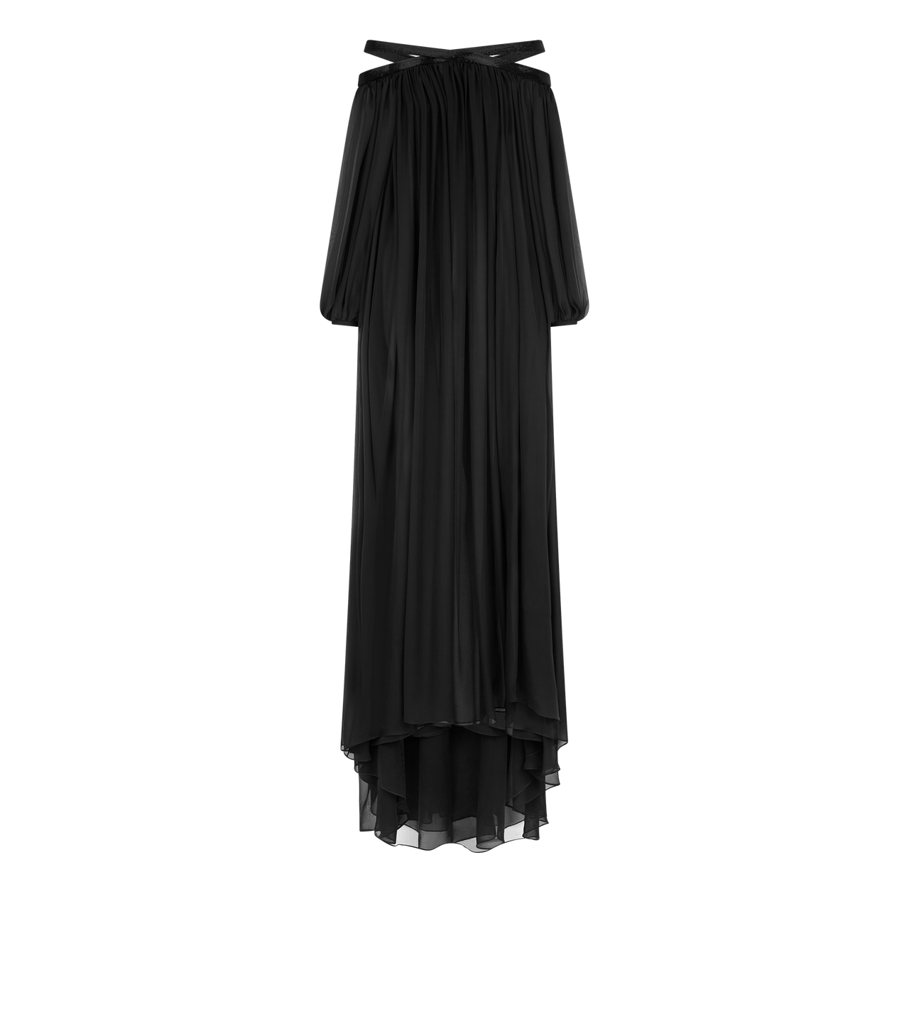 EMBROIDERED SILK CHIFFON OFF THE SHOULDER EVENING DRESS image number 0