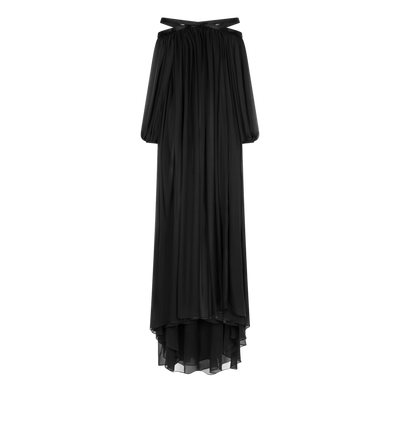 EMBROIDERED SILK CHIFFON OFF THE SHOULDER EVENING DRESS image number 0