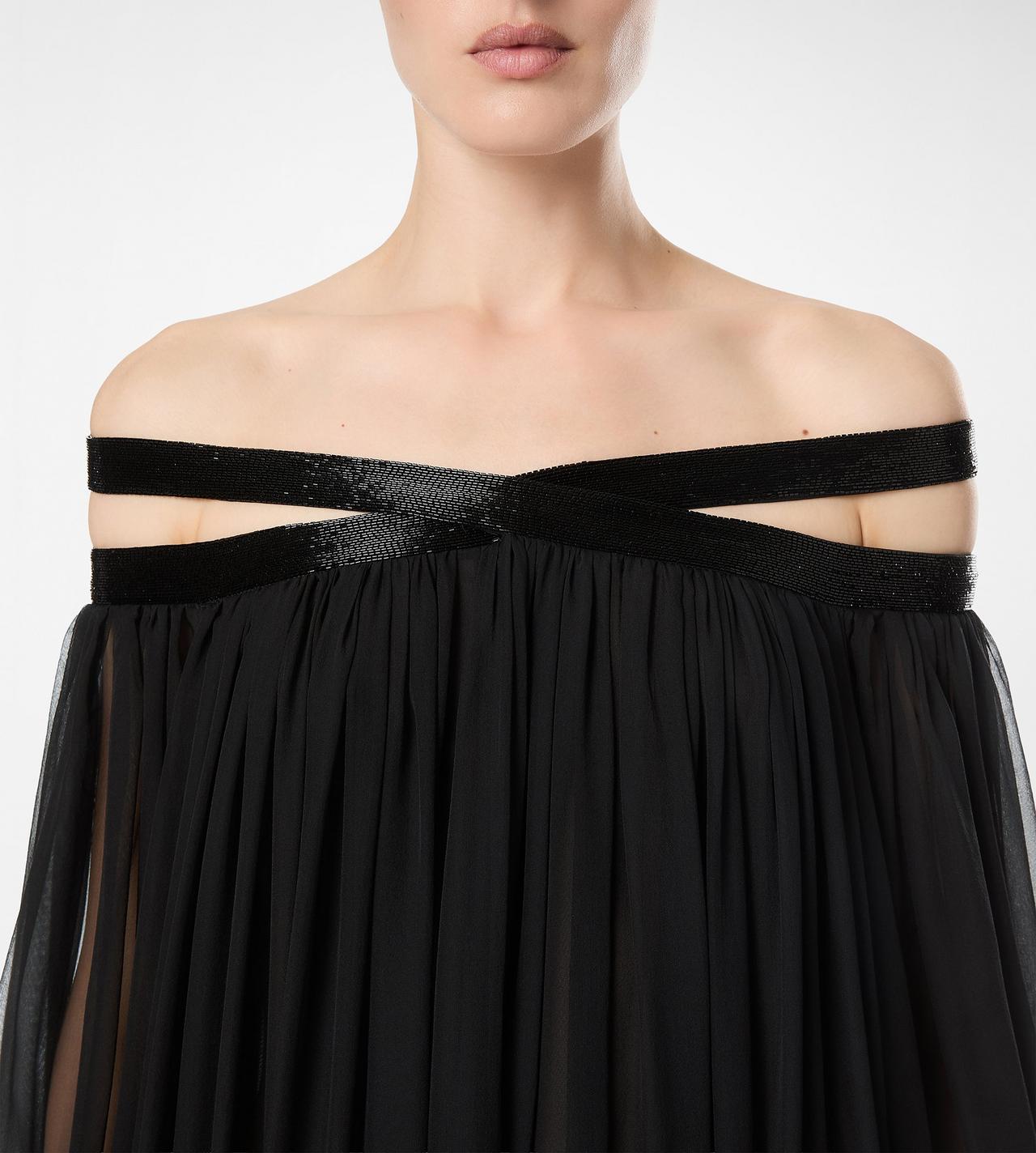 EMBROIDERED SILK CHIFFON OFF THE SHOULDER EVENING DRESS image number 1