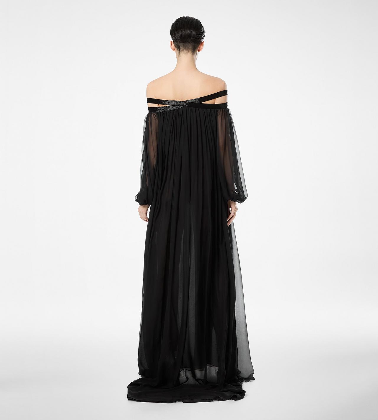 EMBROIDERED SILK CHIFFON OFF THE SHOULDER EVENING DRESS image number 3