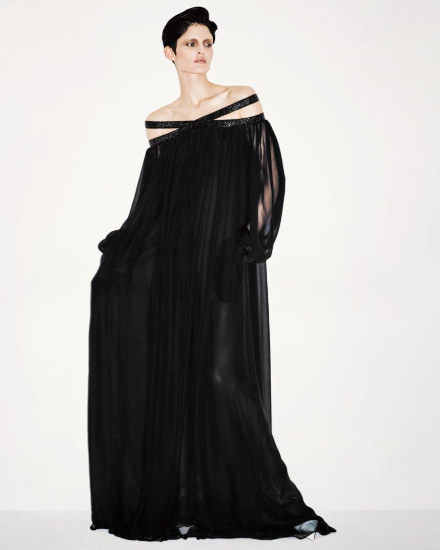 EMBROIDERED SILK CHIFFON OFF THE SHOULDER EVENING DRESS | TOM FORD