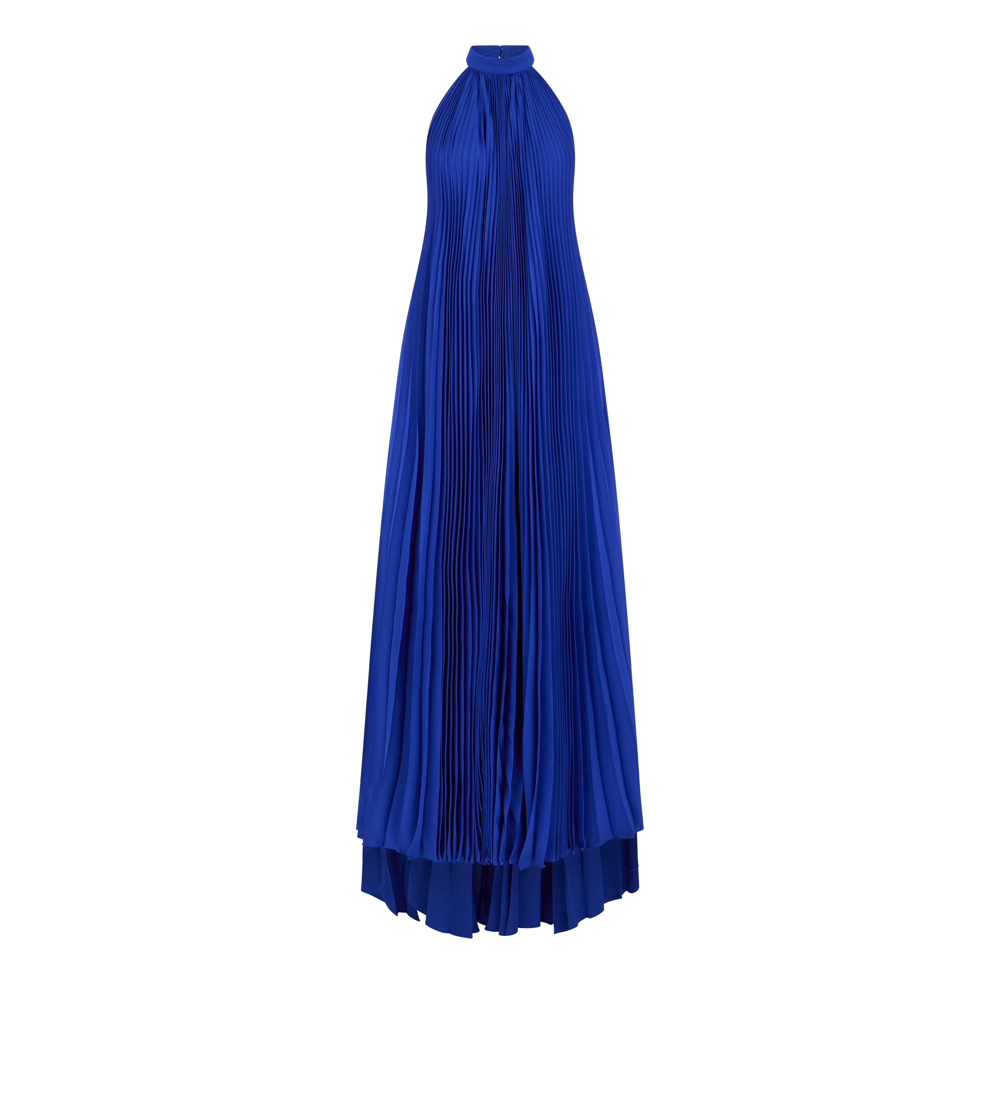 SILK HALTERNECK SUNRAY PLISSE EVENING DRESS