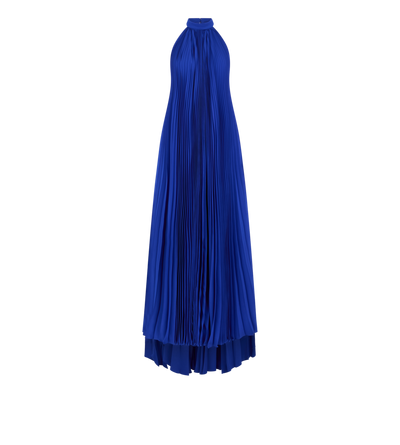 SILK HALTERNECK SUNRAY PLISSE EVENING DRESS image number 0