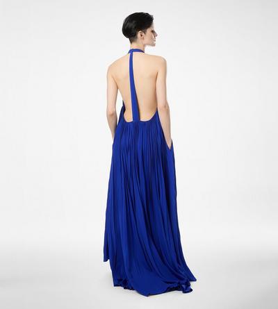 SILK HALTERNECK SUNRAY PLISSE EVENING DRESS image number 3