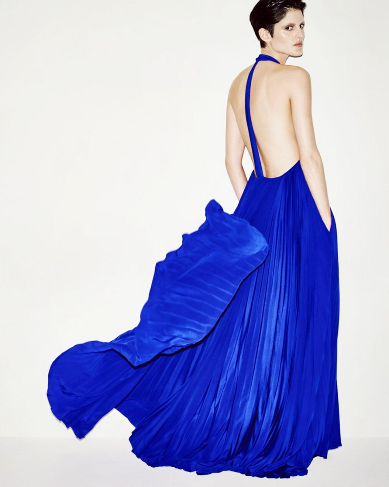 SILK HALTERNECK SUNRAY PLISSE EVENING DRESS image number 4