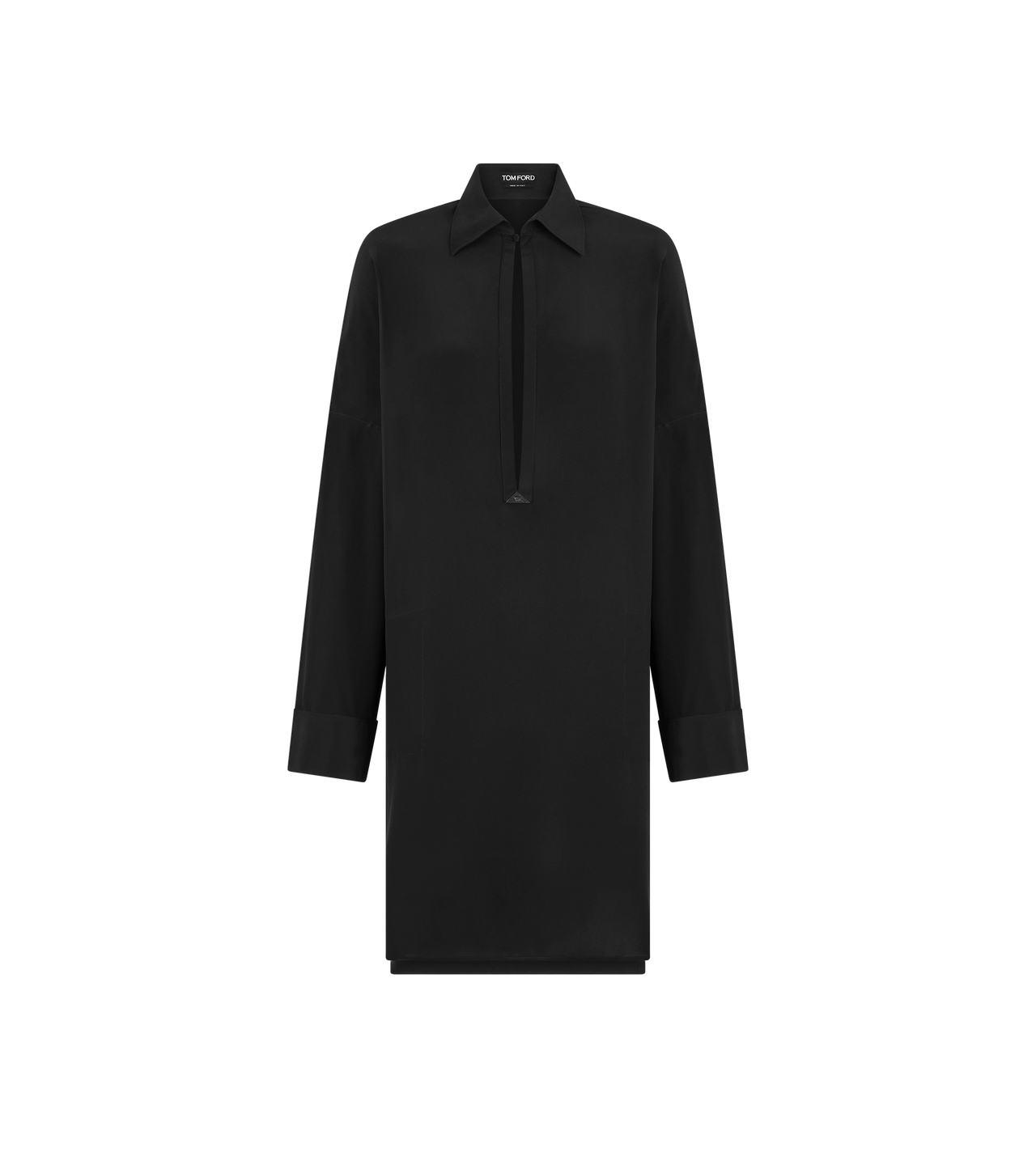 SILK CREPE DE CHINE TUNIC DRESS WITH LEATHER DETAILS AND TF DEBOSSED LOGO image number 0