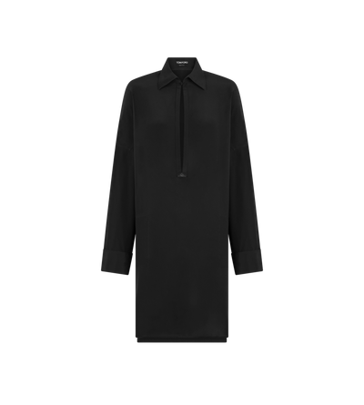 SILK CREPE DE CHINE TUNIC DRESS WITH LEATHER DETAILS AND TF DEBOSSED LOGO image number 0