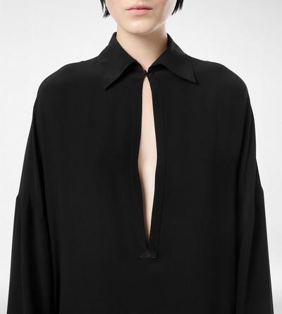 SILK CREPE DE CHINE TUNIC DRESS WITH LEATHER DETAILS AND TF DEBOSSED LOGO image number 1