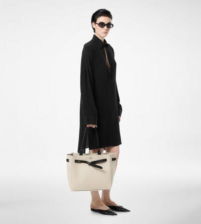 SILK CREPE DE CHINE TUNIC DRESS WITH LEATHER DETAILS AND TF DEBOSSED LOGO image number 2