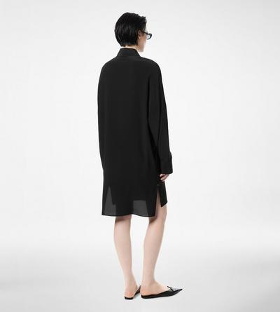 SILK CREPE DE CHINE TUNIC DRESS WITH LEATHER DETAILS AND TF DEBOSSED LOGO image number 3