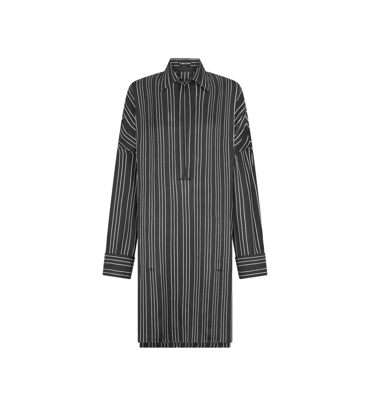 STRIPED SILK TUNIC DRESS WITH LEATHER DETAILS AND TF DEBOSSED LOGO image number 0