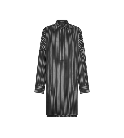 STRIPED SILK TUNIC DRESS WITH LEATHER DETAILS AND TF DEBOSSED LOGO