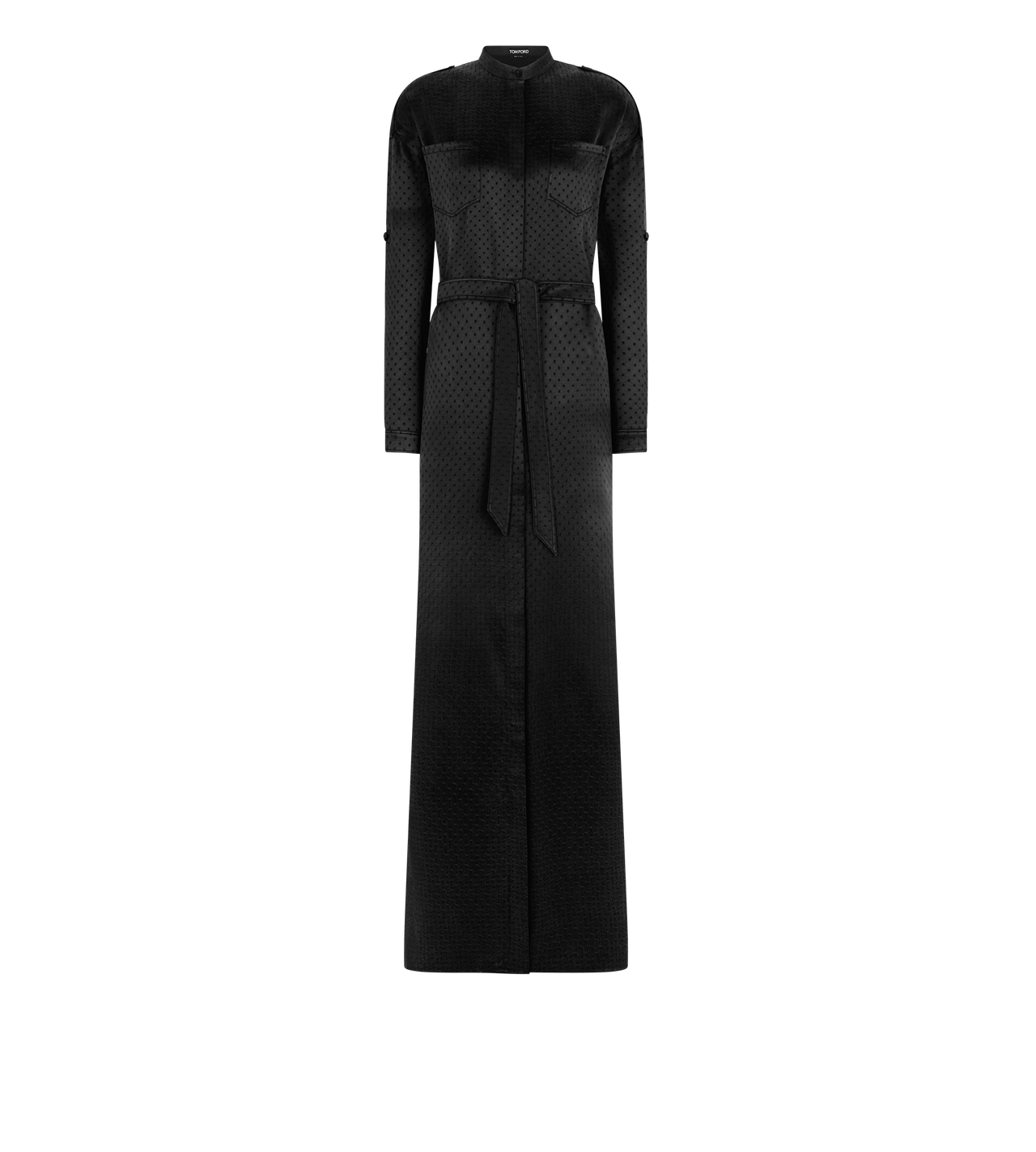 POLKA DOT JACQUARD LONG BELTED MILITARY DRESS image number 0