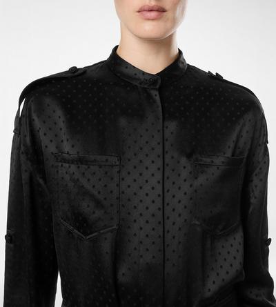 POLKA DOT JACQUARD LONG BELTED MILITARY DRESS image number 1