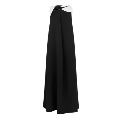 CREPE SATIN DRAPED ASYMMETRIC EVENING DRESS image number 0