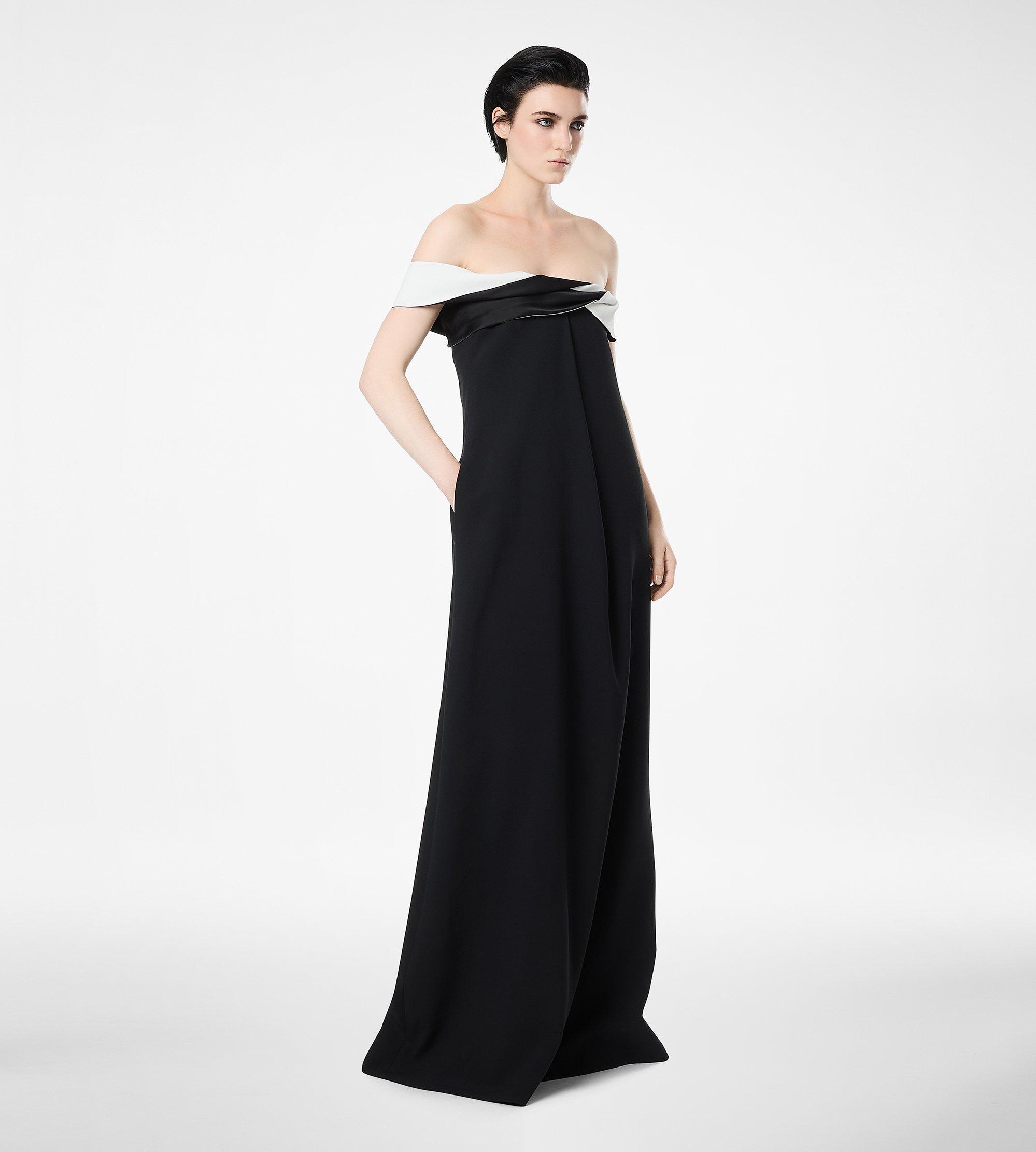 CREPE SATIN DRAPED ASYMMETRIC EVENING DRESS