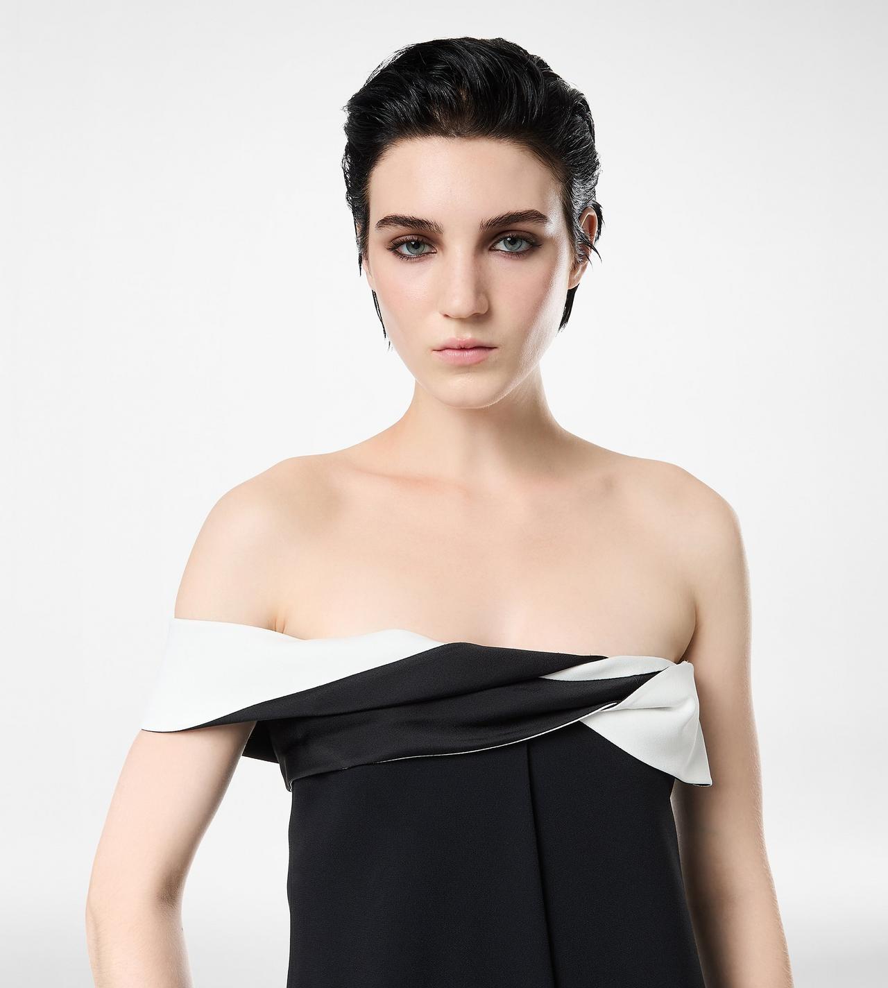 CREPE SATIN DRAPED ASYMMETRIC EVENING DRESS image number 1