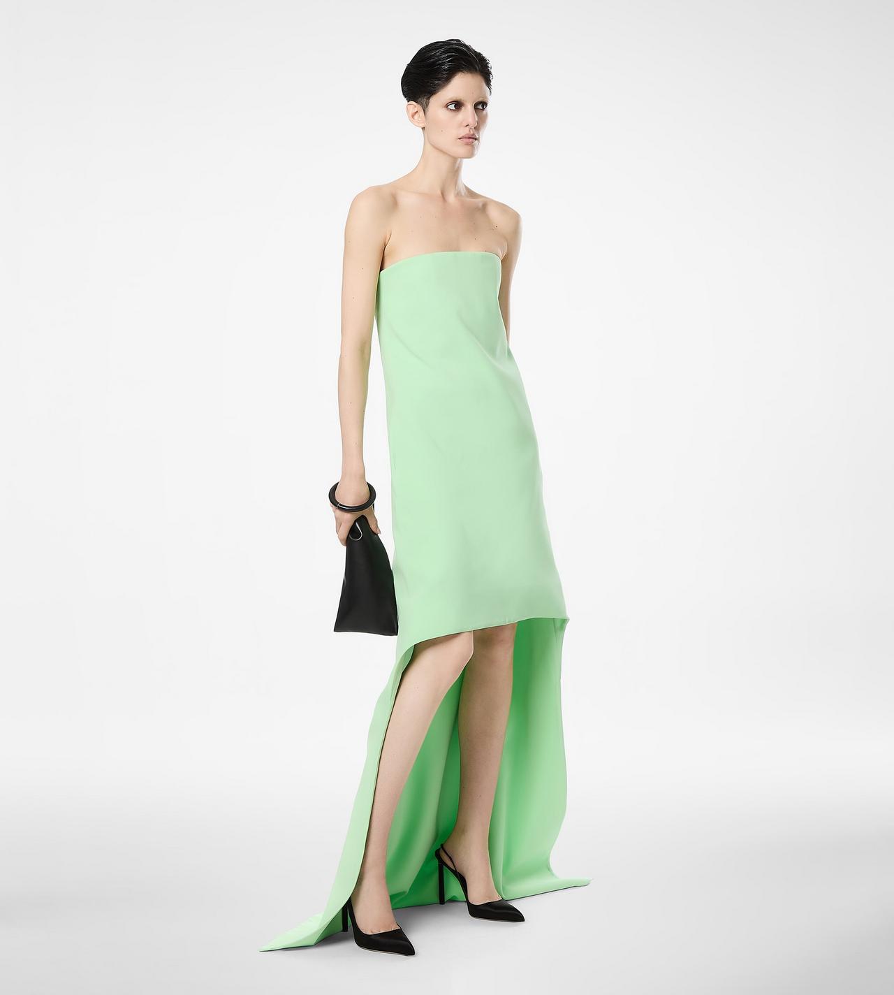 DOUBLE GEORGETTE STRETCH SILK ASYMMETRIC STRAPLESS COCKTAIL DRESS image number 2