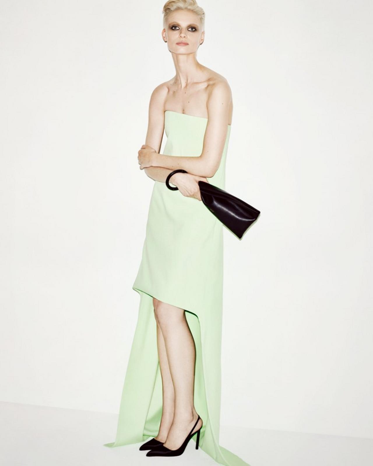 DOUBLE GEORGETTE STRETCH SILK ASYMMETRIC STRAPLESS COCKTAIL DRESS image number 4