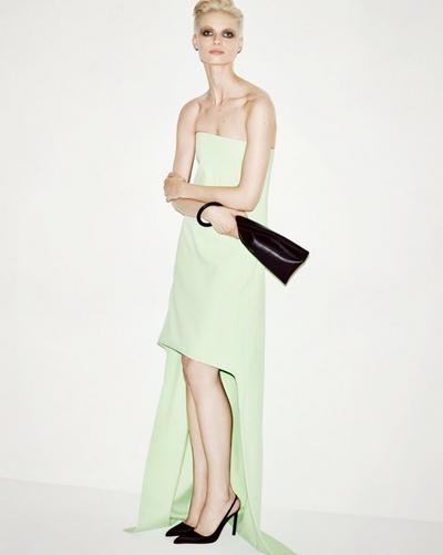 DOUBLE GEORGETTE STRETCH SILK ASYMMETRIC STRAPLESS COCKTAIL DRESS image number 4