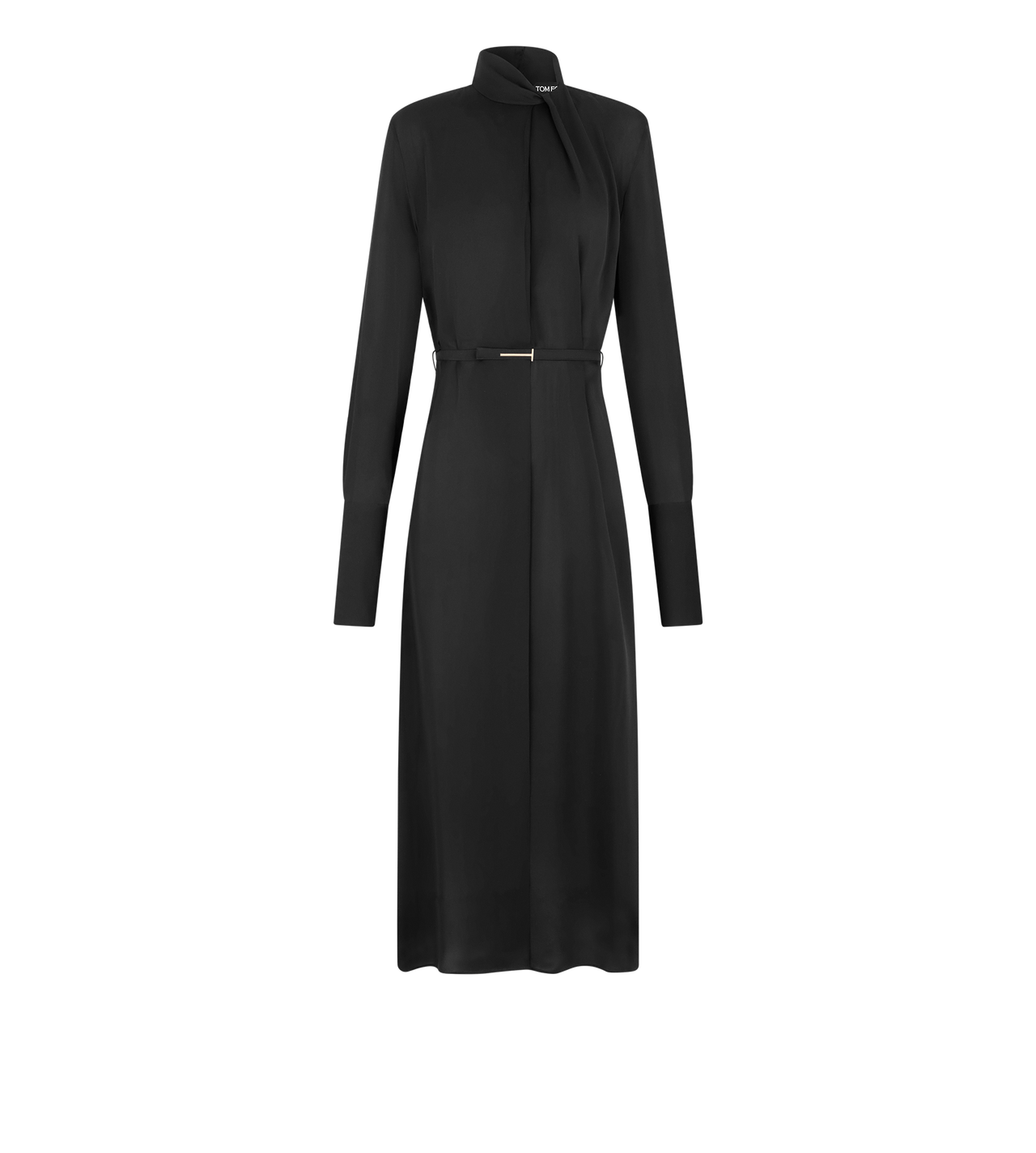 TOM FORD  BLACK ROBE MANCHE LONGUE EN GEORGETTE DE SOIE LAV&Eacute;E &Agrave; COL DRAP&Eacute; AVEC CEINTURE ET D&Eacute;COUPE