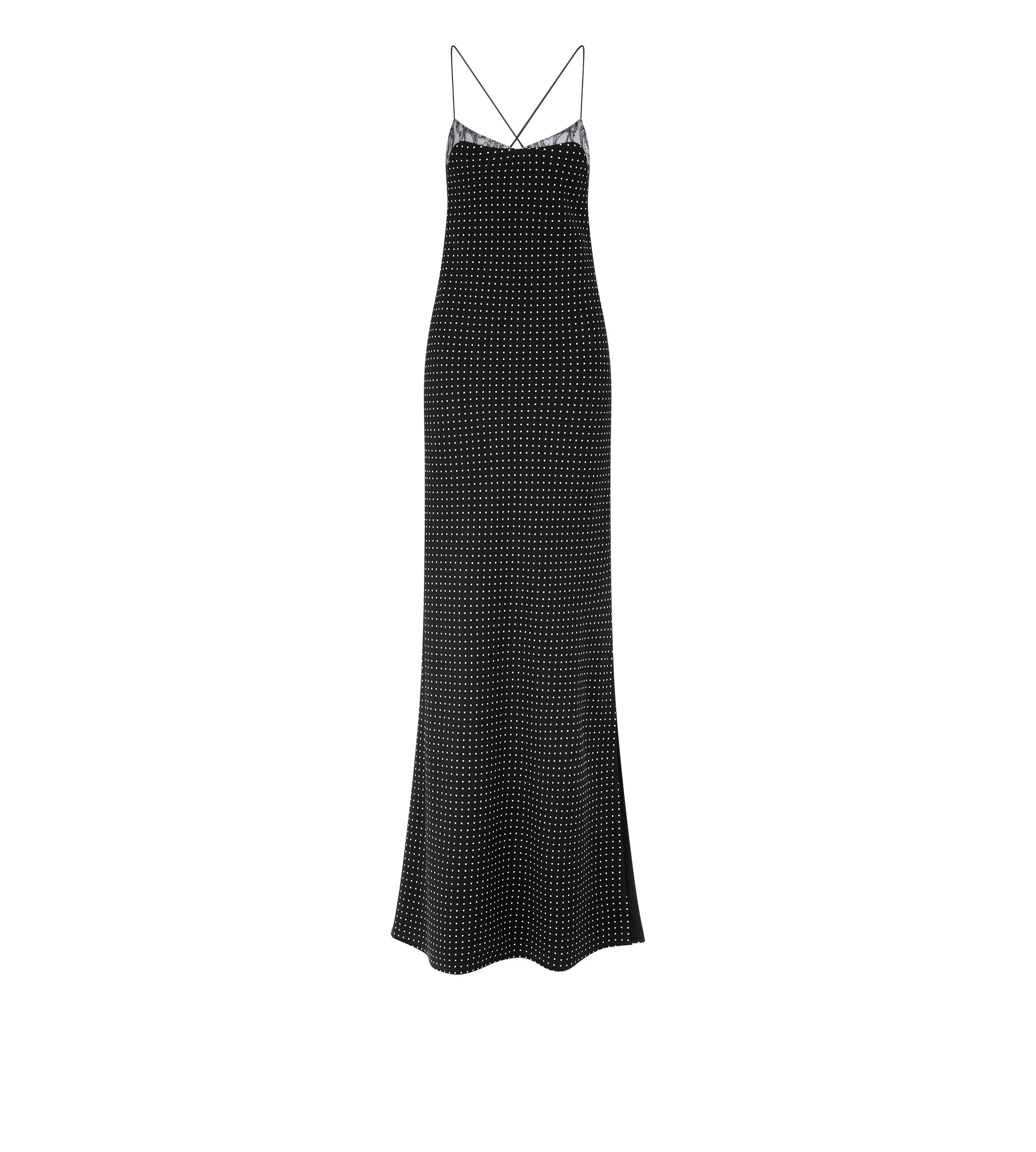 POLKA DOT SILK CREPE CAMISOLE EVENING DRESS WITH LACE DETAIL