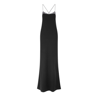 POLKA DOT SILK CREPE CAMISOLE EVENING DRESS WITH LACE DETAIL image number 0