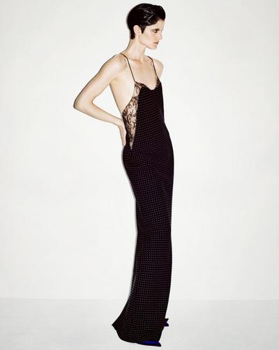 POLKA DOT SILK CREPE CAMISOLE EVENING DRESS WITH LACE DETAIL image number 4