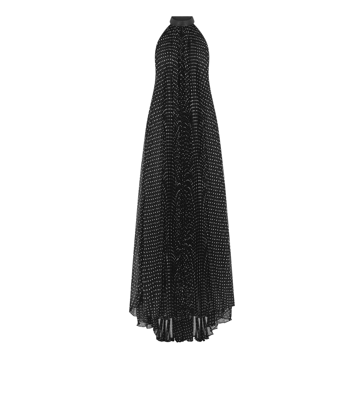 SILK HALTERNECK SUNRAY PLISSE EVENING DRESS WITH LEATHER DETAIL image number 0