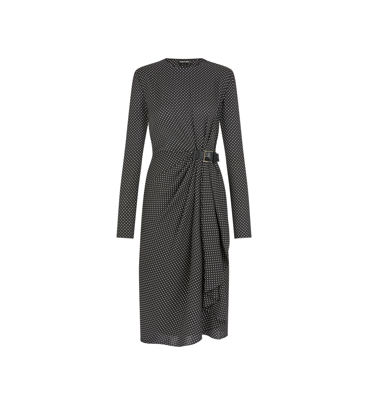 PRINTED SILK SABLE LONG SLEEVE DRESS WITH LEATHER DETAIL image number 0