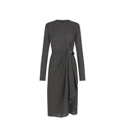 PRINTED SILK SABLE LONG SLEEVE DRESS WITH LEATHER DETAIL image number 0