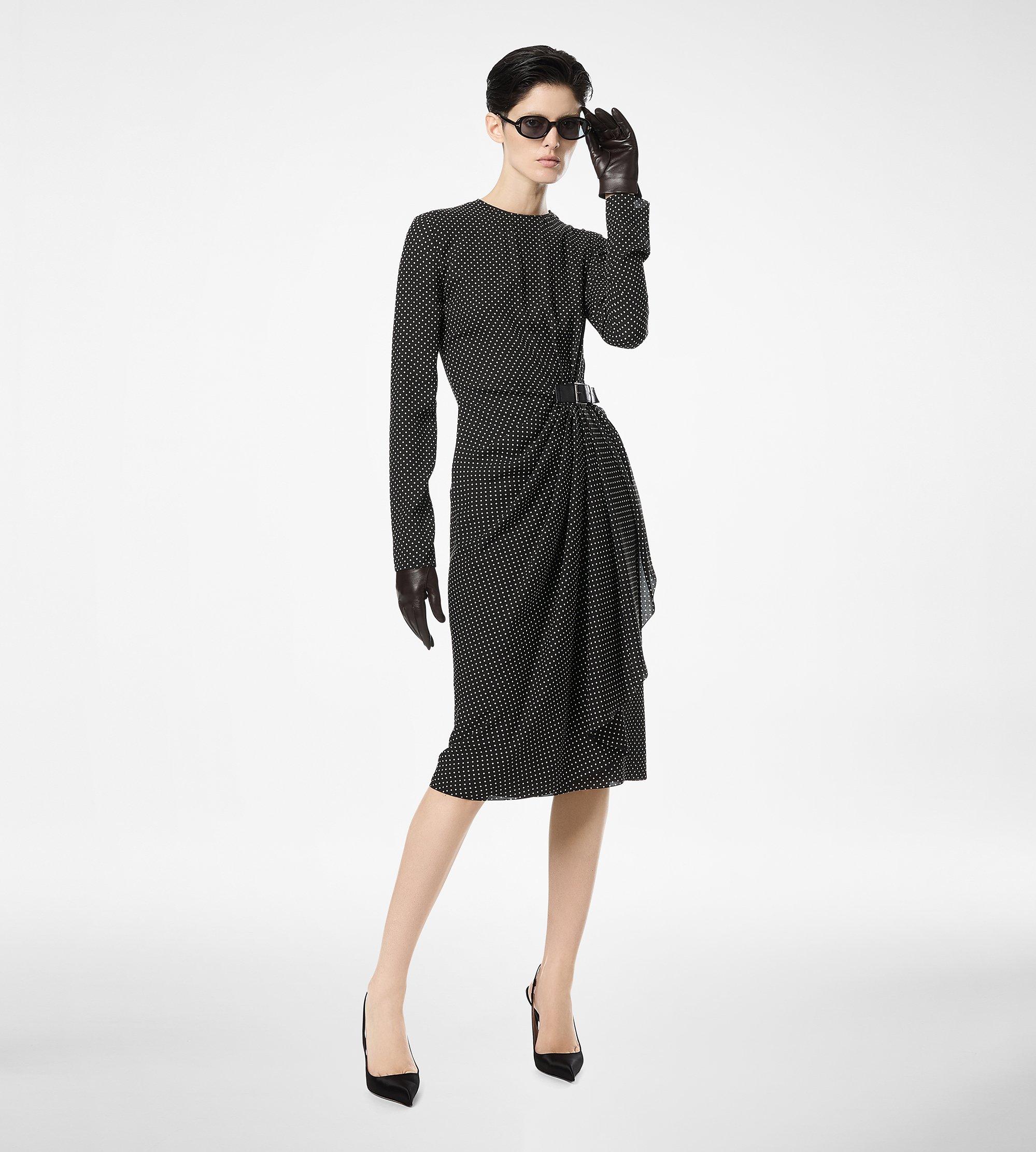PRINTED SILK SABLE LONG SLEEVE DRESS WITH LEATHER DETAIL