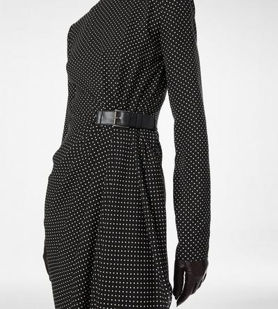 PRINTED SILK SABLE LONG SLEEVE DRESS WITH LEATHER DETAIL image number 1