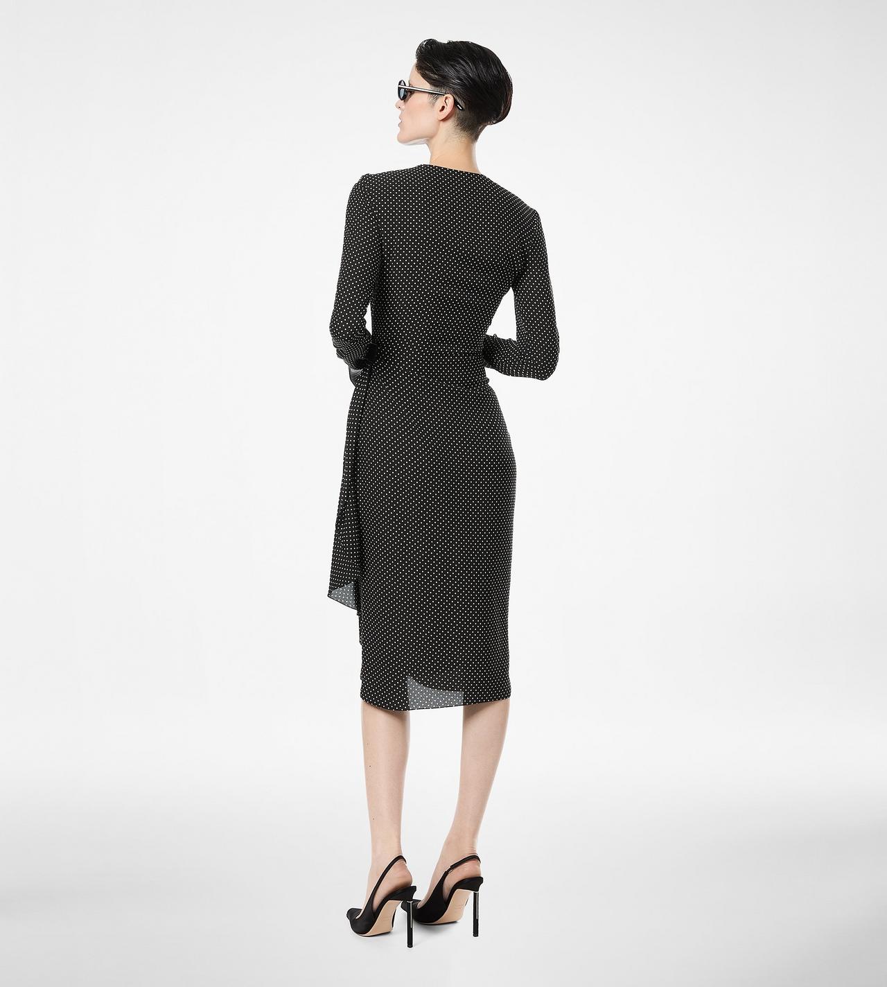 PRINTED SILK SABLE LONG SLEEVE DRESS WITH LEATHER DETAIL image number 3
