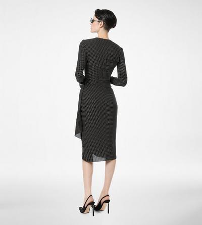PRINTED SILK SABLE LONG SLEEVE DRESS WITH LEATHER DETAIL image number 3