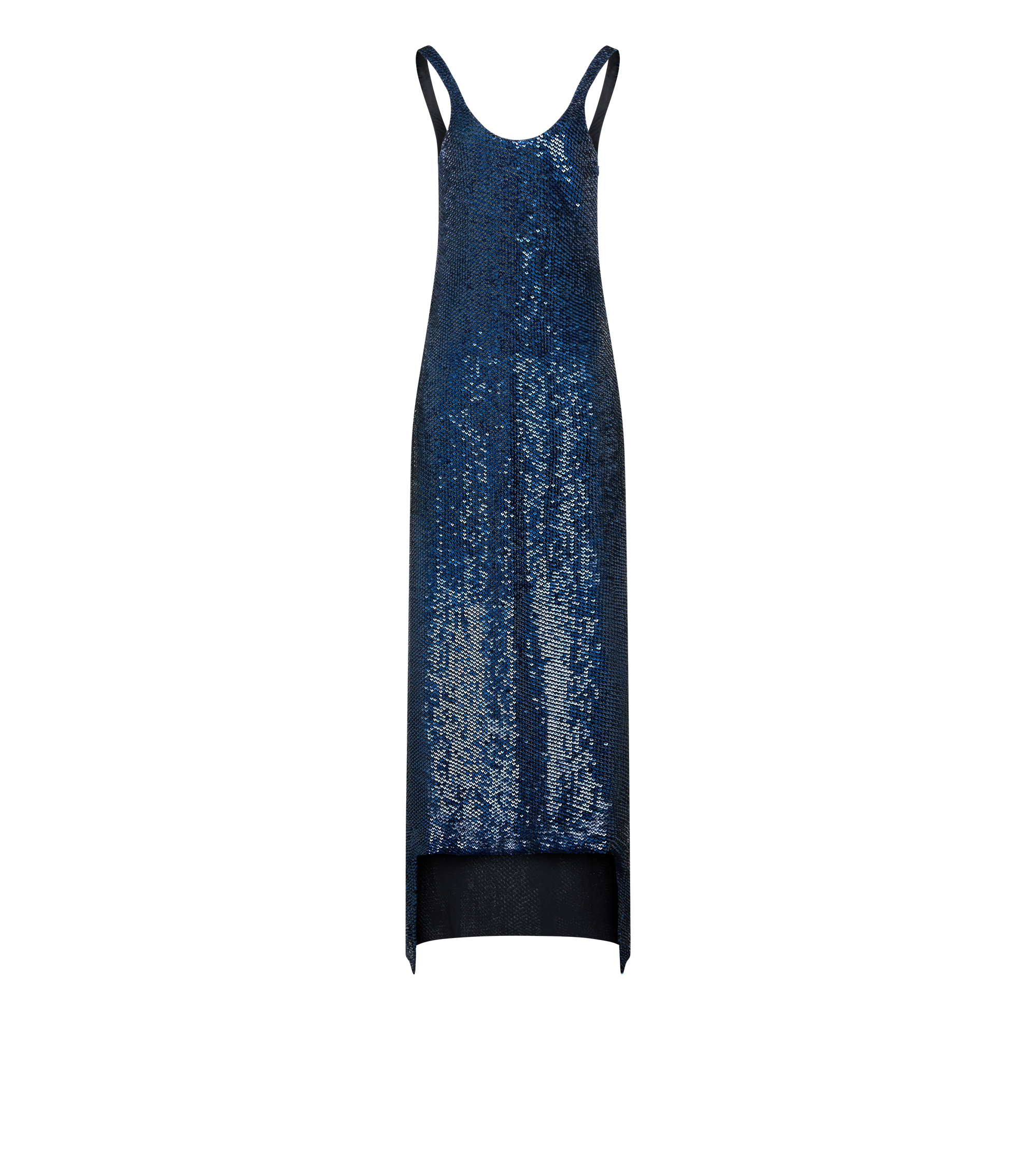 SEQUINS EMBROIDERED SILK SLEEVELESS ASYMMETRIC EVENING DRESS