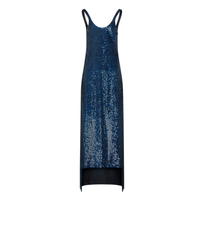 SEQUINS EMBROIDERED SILK SLEEVELESS ASYMMETRIC EVENING DRESS image number 0
