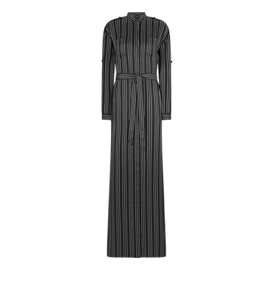 STRIPED SILK LONG BELTED MILITARY DRESS WITH TONAL TF EMBROIDERED LOGO image number 0
