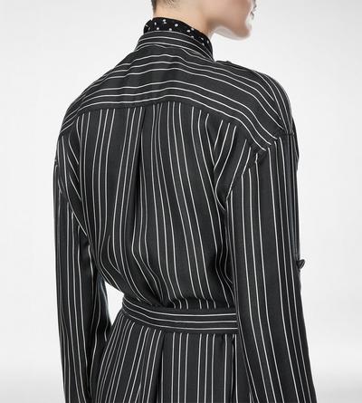 STRIPED SILK LONG BELTED MILITARY DRESS WITH TONAL TF EMBROIDERED LOGO image number 1