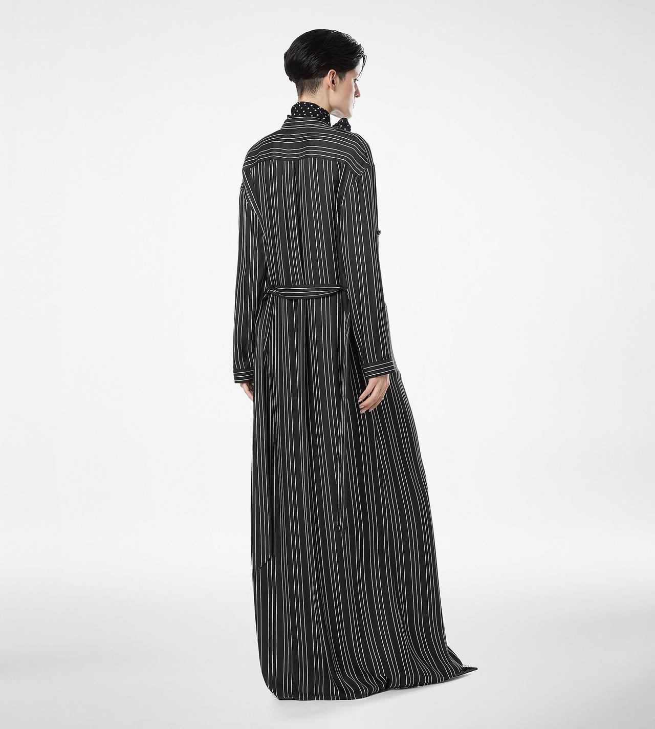 STRIPED SILK LONG BELTED MILITARY DRESS WITH TONAL TF EMBROIDERED LOGO image number 3