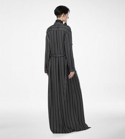 STRIPED SILK LONG BELTED MILITARY DRESS WITH TONAL TF EMBROIDERED LOGO image number 3