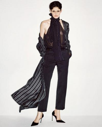 STRIPED SILK LONG BELTED MILITARY DRESS WITH TONAL TF EMBROIDERED LOGO image number 4