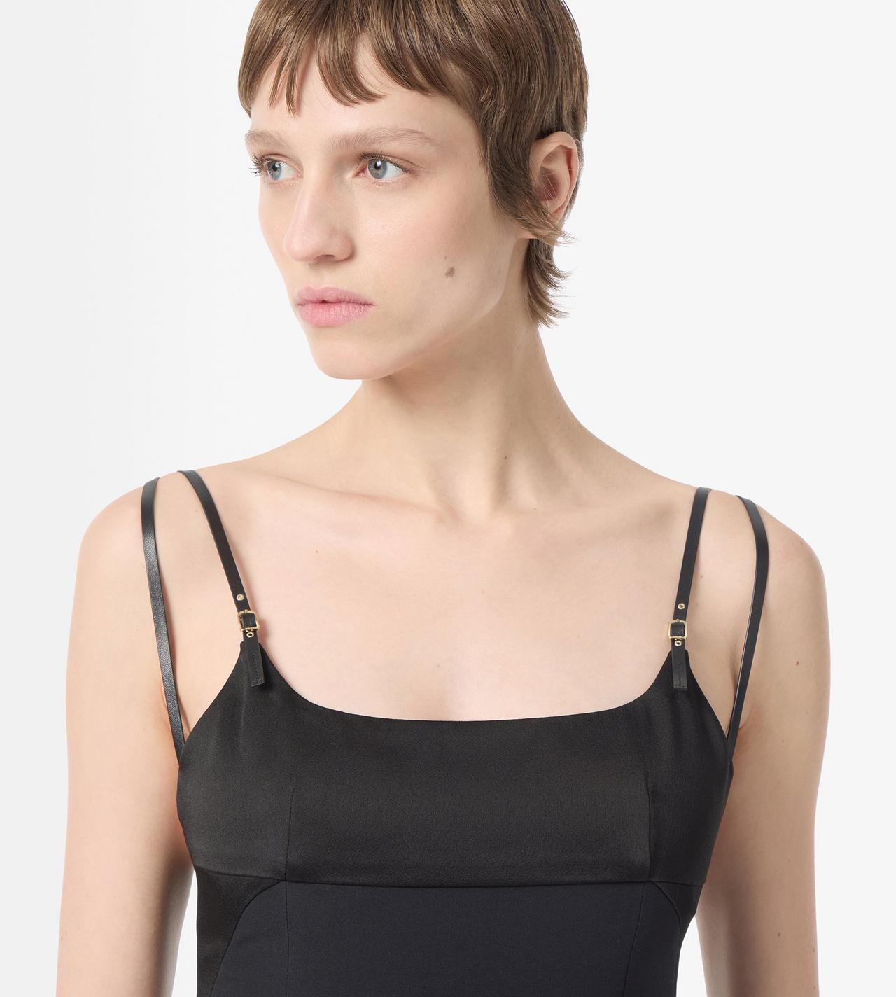 TOM FORD SILK WOOL BLEND BLACK PENCIL DRESS WITH LEATHER STRAPS